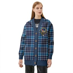 Scottish MacDonald Lord of the Isles Hunting Blue (Donald Lord of the Isles Hunting Blue) Modern Clan Crest Tartan V neck Knitted Fleece Cardigans