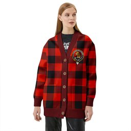 Scottish MacGregor Rob Roy (Gregor Red & Black) Ancient Clan Crest Tartan V neck Knitted Fleece Cardigans