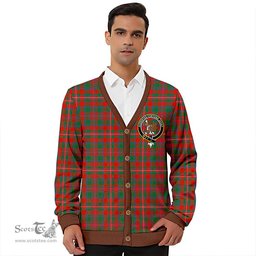 Scottish MacKinnon Ancient Clan Crest Tartan V neck Knitted Fleece Cardigans