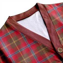 Scottish Hutcheson Weathered Clan Crest Tartan V neck Knitted Fleece Cardigans