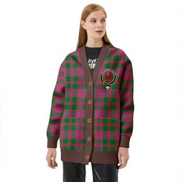 Scottish Logan Light Ancient Clan Crest Tartan V neck Knitted Fleece Cardigans
