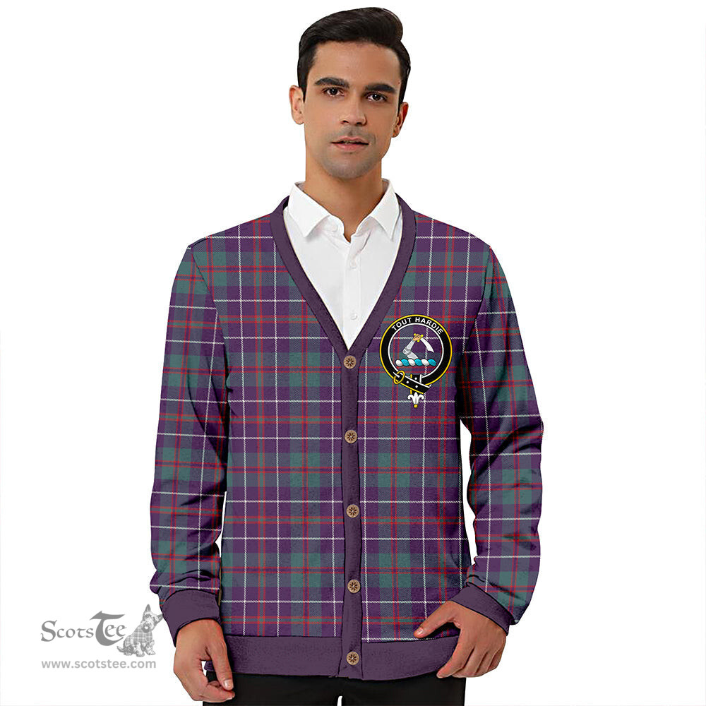 Scottish MacHardy Weathered Clan Crest Tartan V neck Knitted Fleece Cardigans