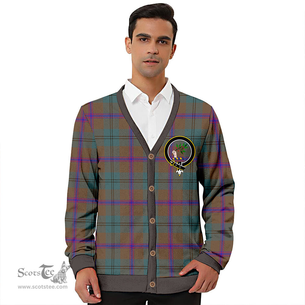 Scottish Laurie Weathered Clan Crest Tartan V neck Knitted Fleece Cardigans