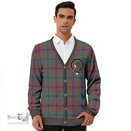 Scottish Laurie Weathered Clan Crest Tartan V neck Knitted Fleece Cardigans