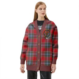 Scottish MacLeay Weathered Clan Crest Tartan V neck Knitted Fleece Cardigans
