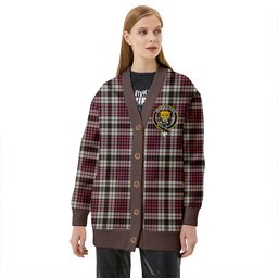 Scottish Little Dress Ancient Clan Crest Tartan V neck Knitted Fleece Cardigans