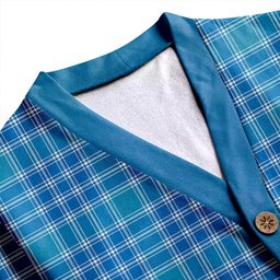 Scottish MacDonald Lord of the Isles Hunting Blue (Donald Lord of the Isles Hunting Blue) Ancient Clan Crest Tartan V neck Knitted Fleece Cardigans