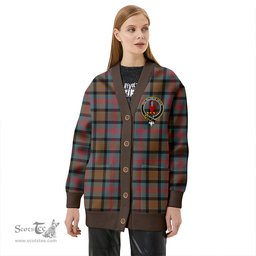 Scottish Logan Weathered Clan Crest Tartan V neck Knitted Fleece Cardigans
