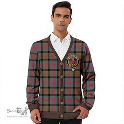Scottish Logan Weathered Clan Crest Tartan V neck Knitted Fleece Cardigans