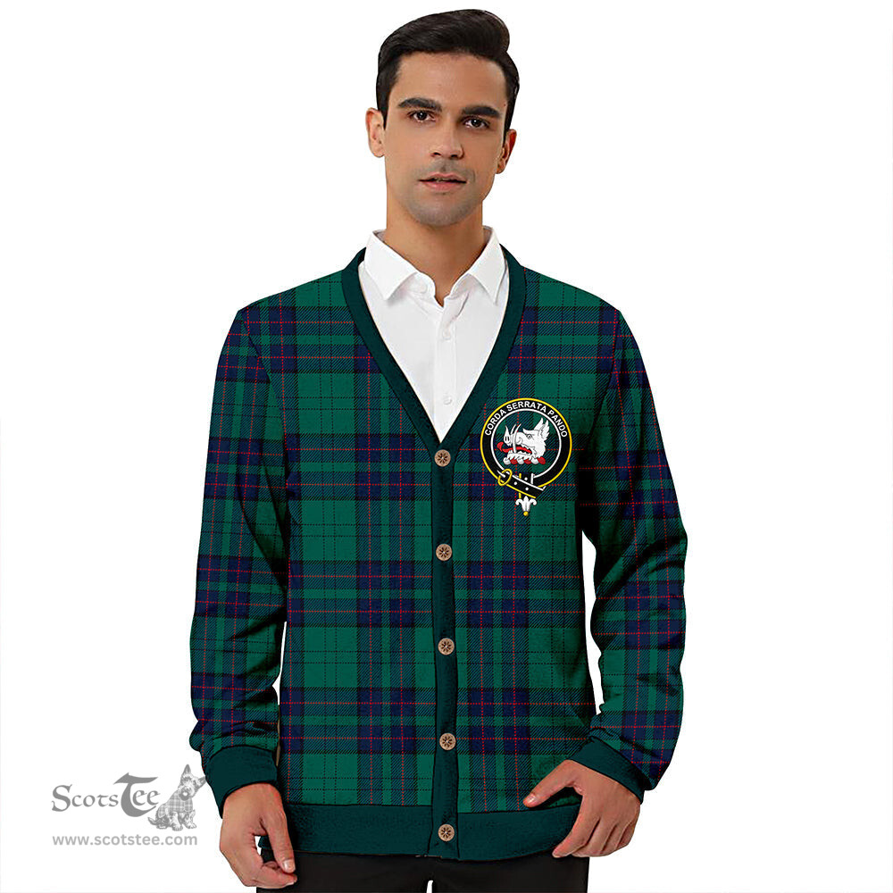 Scottish Lockhart Modern Clan Crest Tartan V neck Knitted Fleece Cardigans