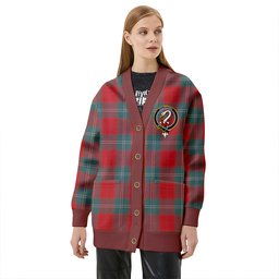 Scottish Lennox Weathered Clan Crest Tartan V neck Knitted Fleece Cardigans