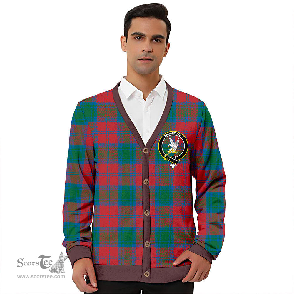 Scottish Lindsay Ancient Clan Crest Tartan V neck Knitted Fleece Cardigans