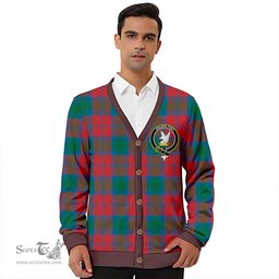Scottish Lindsay Ancient Clan Crest Tartan V neck Knitted Fleece Cardigans