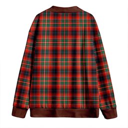 Scottish Innes Red Modern Clan Crest Tartan V neck Knitted Fleece Cardigans