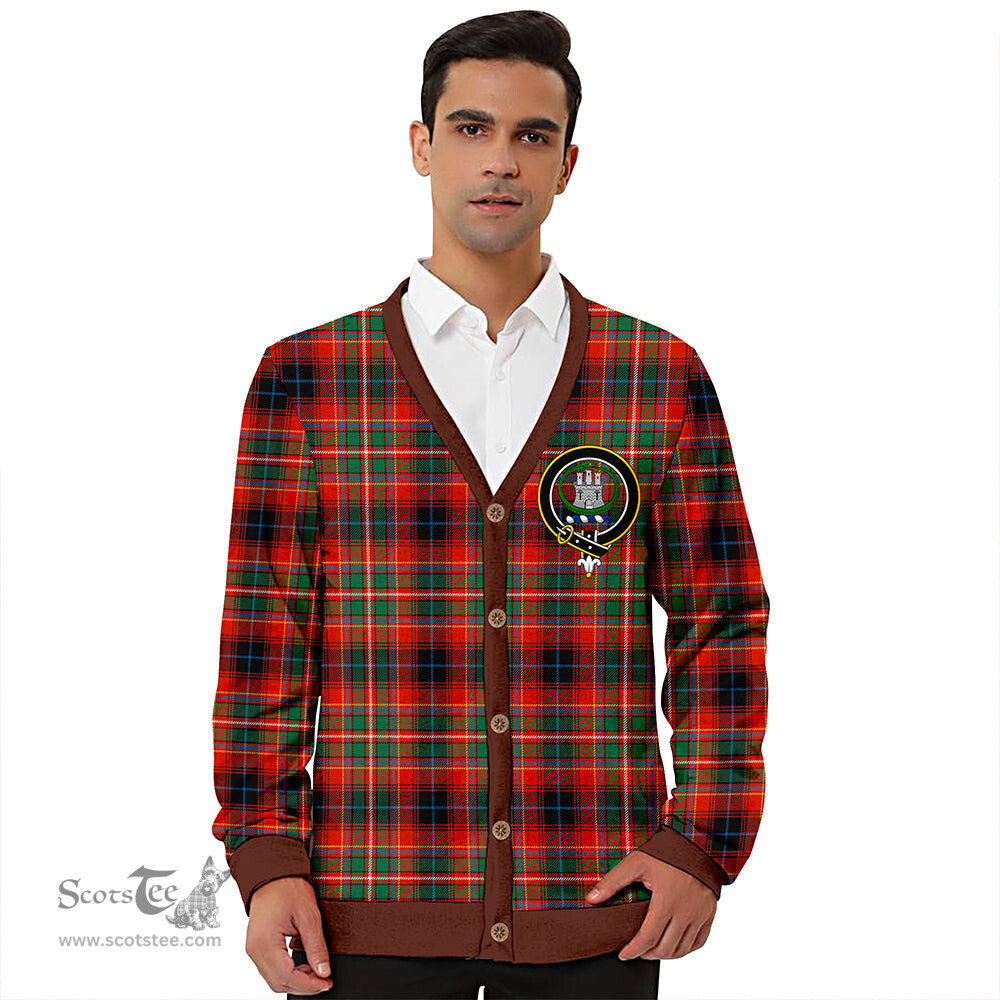 Scottish Innes Red Modern Clan Crest Tartan V neck Knitted Fleece Cardigans