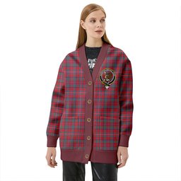 Scottish MacKinnon Weathered Clan Crest Tartan V neck Knitted Fleece Cardigans