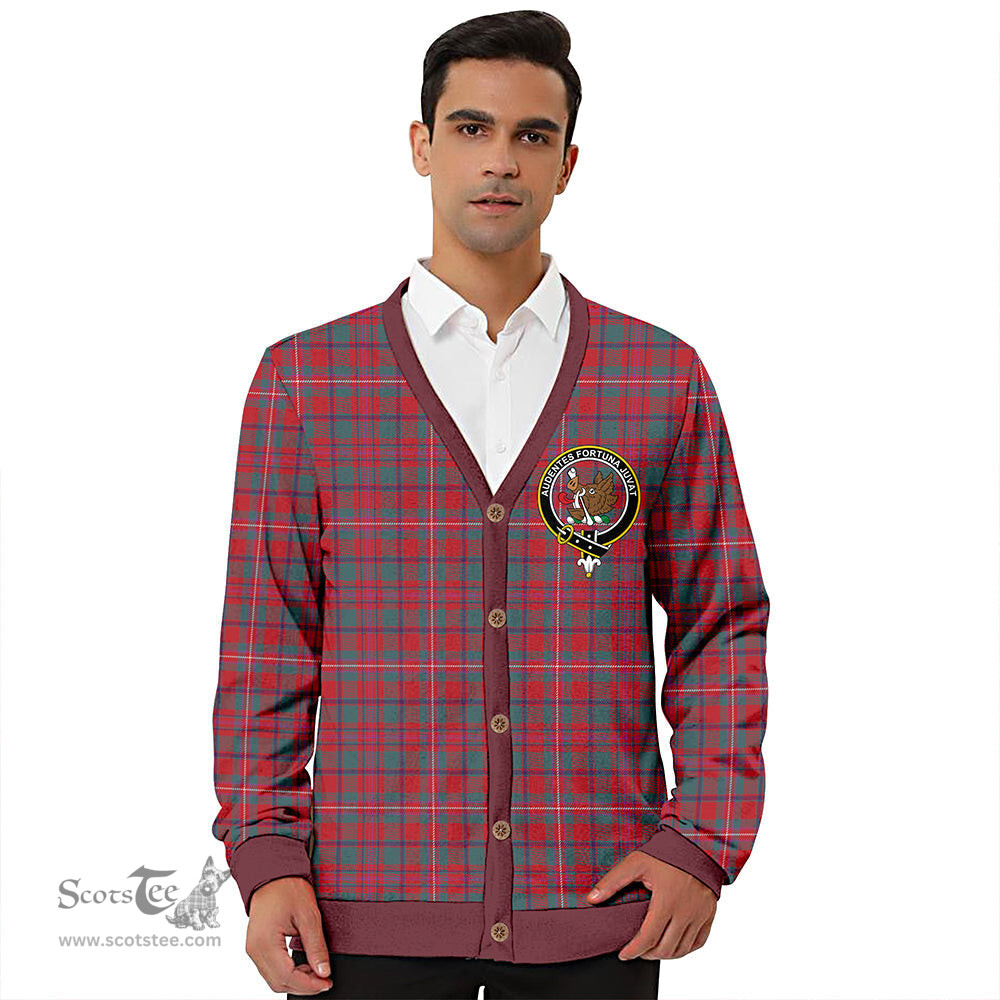 Scottish MacKinnon Weathered Clan Crest Tartan V neck Knitted Fleece Cardigans