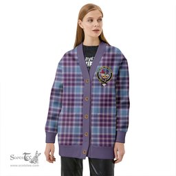 Scottish MacDonald Lord of the Isles Hunting Blue (Donald Lord of the Isles Hunting Blue) Weathered Clan Crest Tartan V neck Knitted Fleece Cardigans