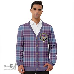 Scottish MacDonald Lord of the Isles Hunting Blue (Donald Lord of the Isles Hunting Blue) Weathered Clan Crest Tartan V neck Knitted Fleece Cardigans