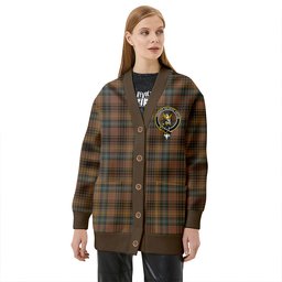 Scottish Stewart Hunting Weathered Clan Crest Tartan V neck Knitted Fleece Cardigans