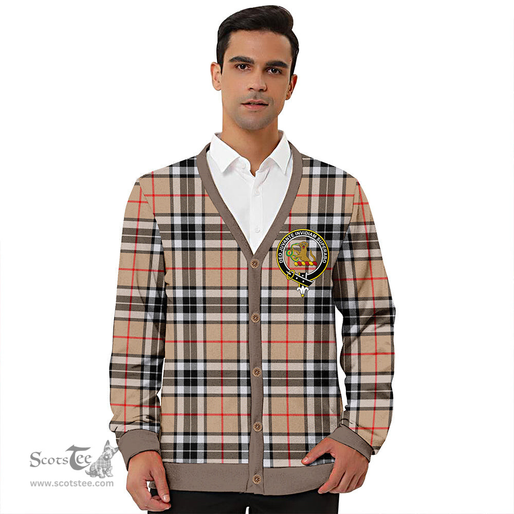 Scottish Thomson Camel (MacThomas/Thompson Camel) Modern Clan Crest Tartan V neck Knitted Fleece Cardigans