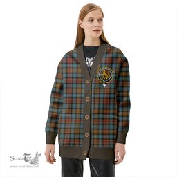Scottish Smith (MacGowan Hunting) Weathered Clan Crest Tartan V neck Knitted Fleece Cardigans
