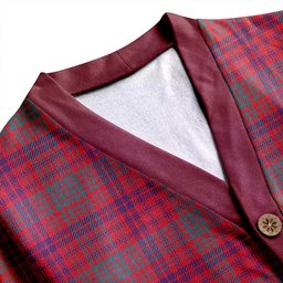 Scottish Ross Weathered Clan Crest Tartan V neck Knitted Fleece Cardigans