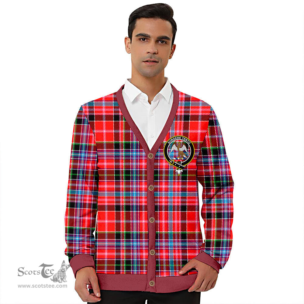Scottish Straiton Clan Crest Tartan V neck Knitted Fleece Cardigans