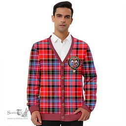 Scottish Straiton Clan Crest Tartan V neck Knitted Fleece Cardigans