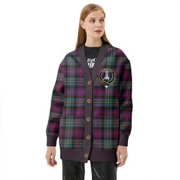 Scottish Malcolm Weathered Clan Crest Tartan V neck Knitted Fleece Cardigans