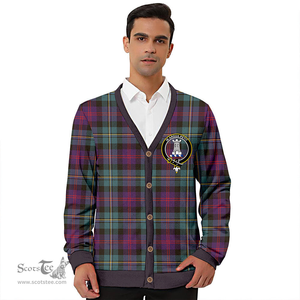 Scottish Malcolm Weathered Clan Crest Tartan V neck Knitted Fleece Cardigans