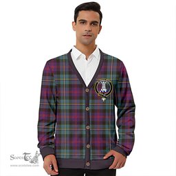 Scottish Malcolm Weathered Clan Crest Tartan V neck Knitted Fleece Cardigans