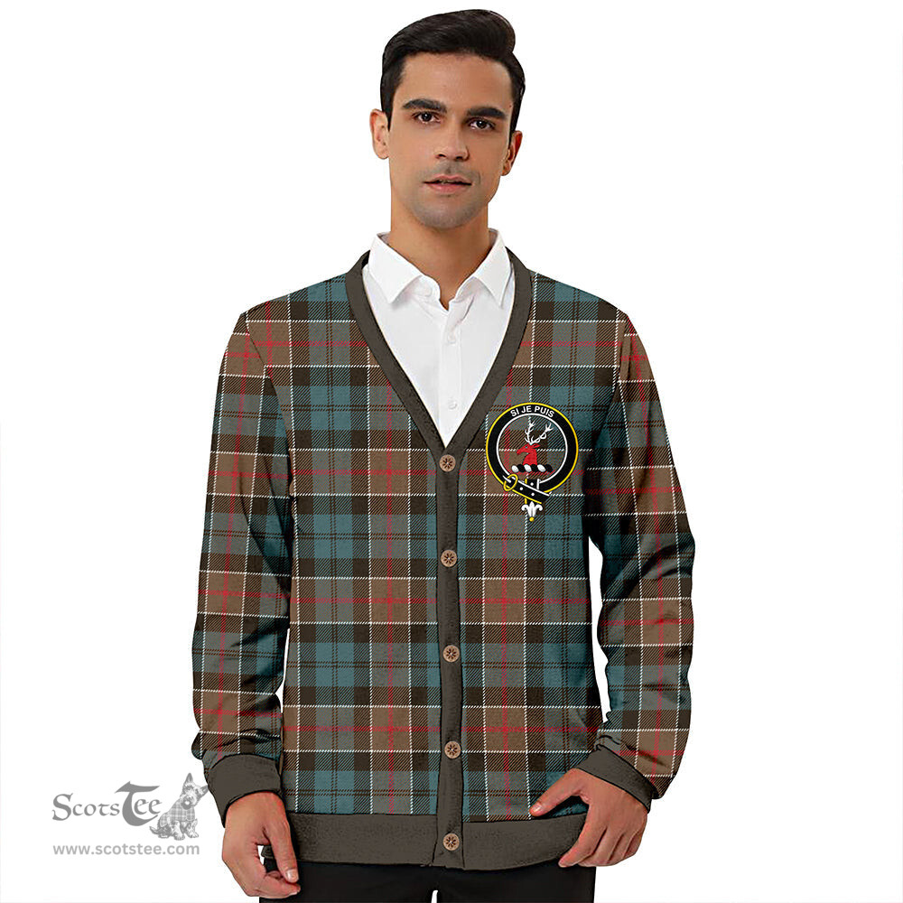 Scottish Colquhoun Weathered Clan Crest Tartan V neck Knitted Fleece Cardigans
