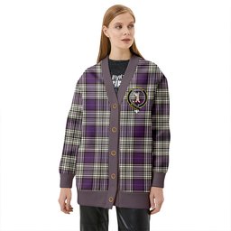 Scottish Napier Weathered Clan Crest Tartan V neck Knitted Fleece Cardigans