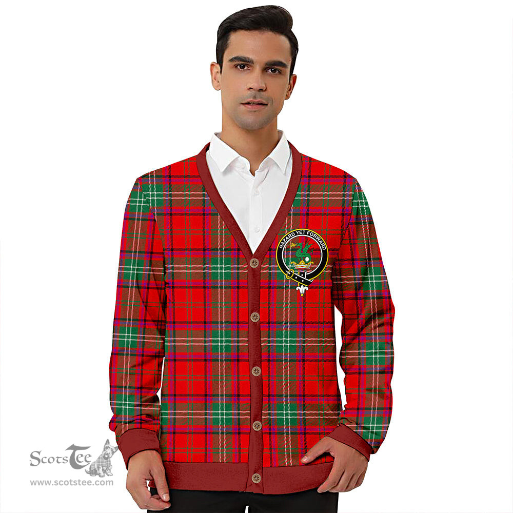Scottish Seton Modern Clan Crest Tartan V neck Knitted Fleece Cardigans