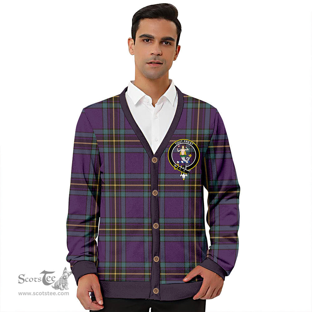 Scottish Murray of Elibank Weathered Clan Crest Tartan V neck Knitted Fleece Cardigans