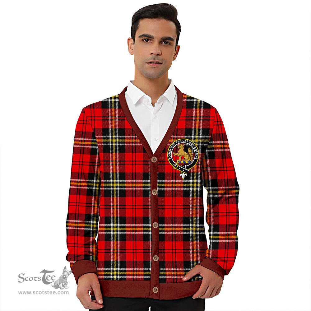 Scottish MacPherson of Cluny Red Modern Clan Crest Tartan V neck Knitted Fleece Cardigans