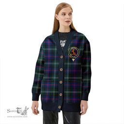 Scottish Sutherland Modern Clan Crest Tartan V neck Knitted Fleece Cardigans