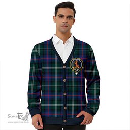 Scottish Sutherland Modern Clan Crest Tartan V neck Knitted Fleece Cardigans