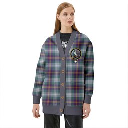 Scottish Porteous Weathered Clan Crest Tartan V neck Knitted Fleece Cardigans