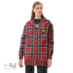 Scottish MacTavish Ancient Clan Crest Tartan V neck Knitted Fleece Cardigans