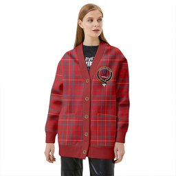 Scottish Rose Weathered Clan Crest Tartan V neck Knitted Fleece Cardigans