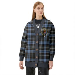 Scottish Melville Weathered Clan Crest Tartan V neck Knitted Fleece Cardigans