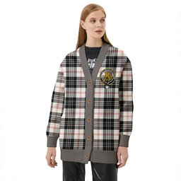 Scottish MacPherson of Cluny Black & White Weathered Clan Crest Tartan V neck Knitted Fleece Cardigans