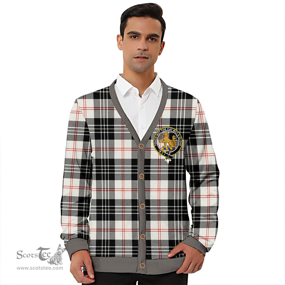 Scottish MacPherson of Cluny Black & White Weathered Clan Crest Tartan V neck Knitted Fleece Cardigans