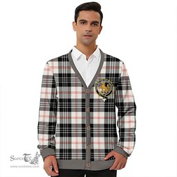 Scottish MacPherson of Cluny Black & White Weathered Clan Crest Tartan V neck Knitted Fleece Cardigans