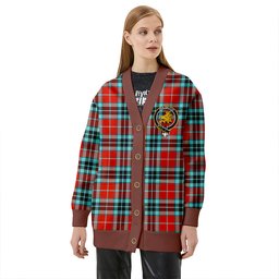 Scottish MacTavish Weathered Clan Crest Tartan V neck Knitted Fleece Cardigans