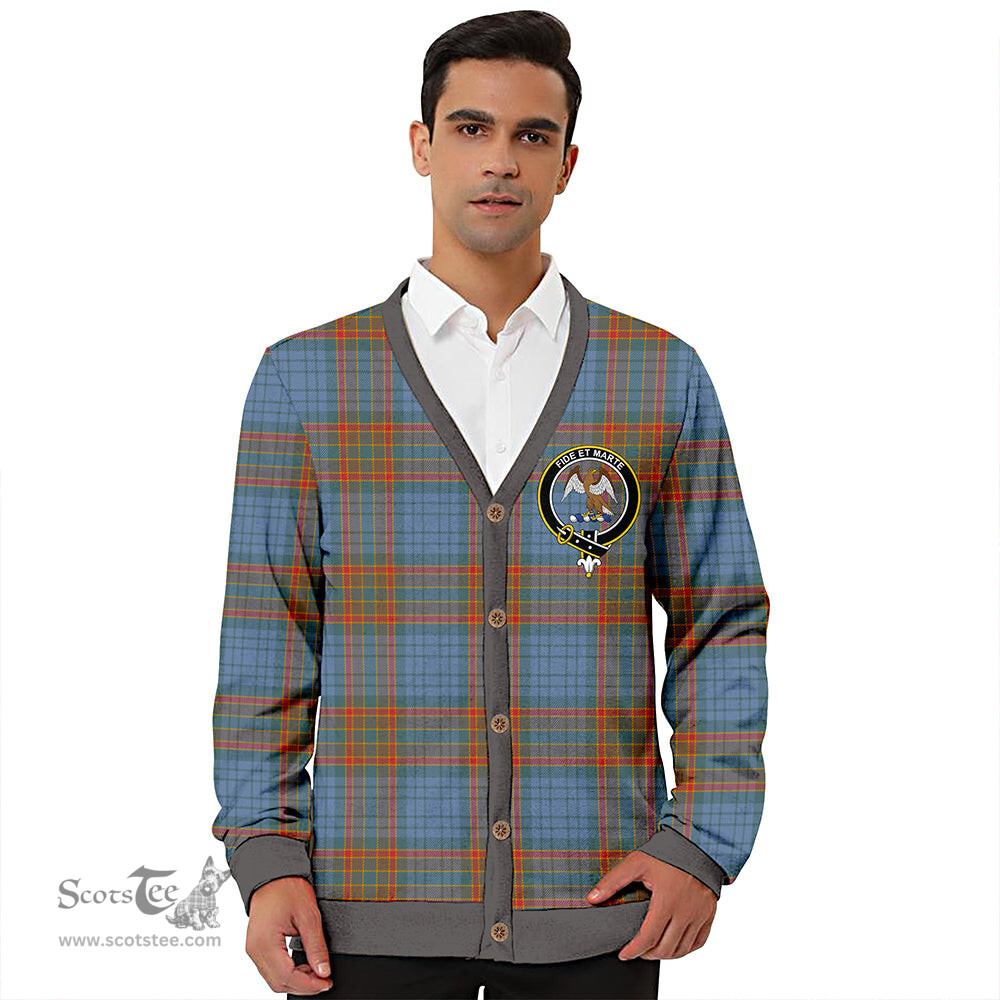 Scottish Ralston UK Weathered Clan Crest Tartan V neck Knitted Fleece Cardigans