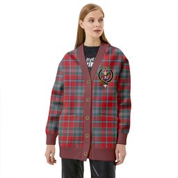 Scottish Murray of Abercairney Weathered Clan Crest Tartan V neck Knitted Fleece Cardigans