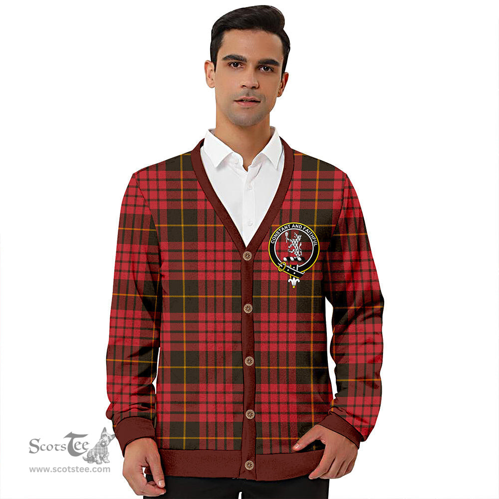 Scottish MacQueen Weathered Clan Crest Tartan V neck Knitted Fleece Cardigans